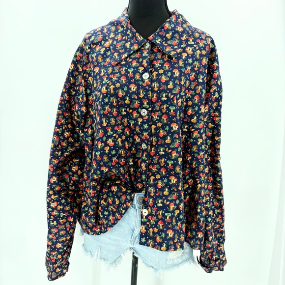 Unbranded Tops - Handmade womens Mushroom Print Button Up Shirt Cottagecore Forestcore Oversized
